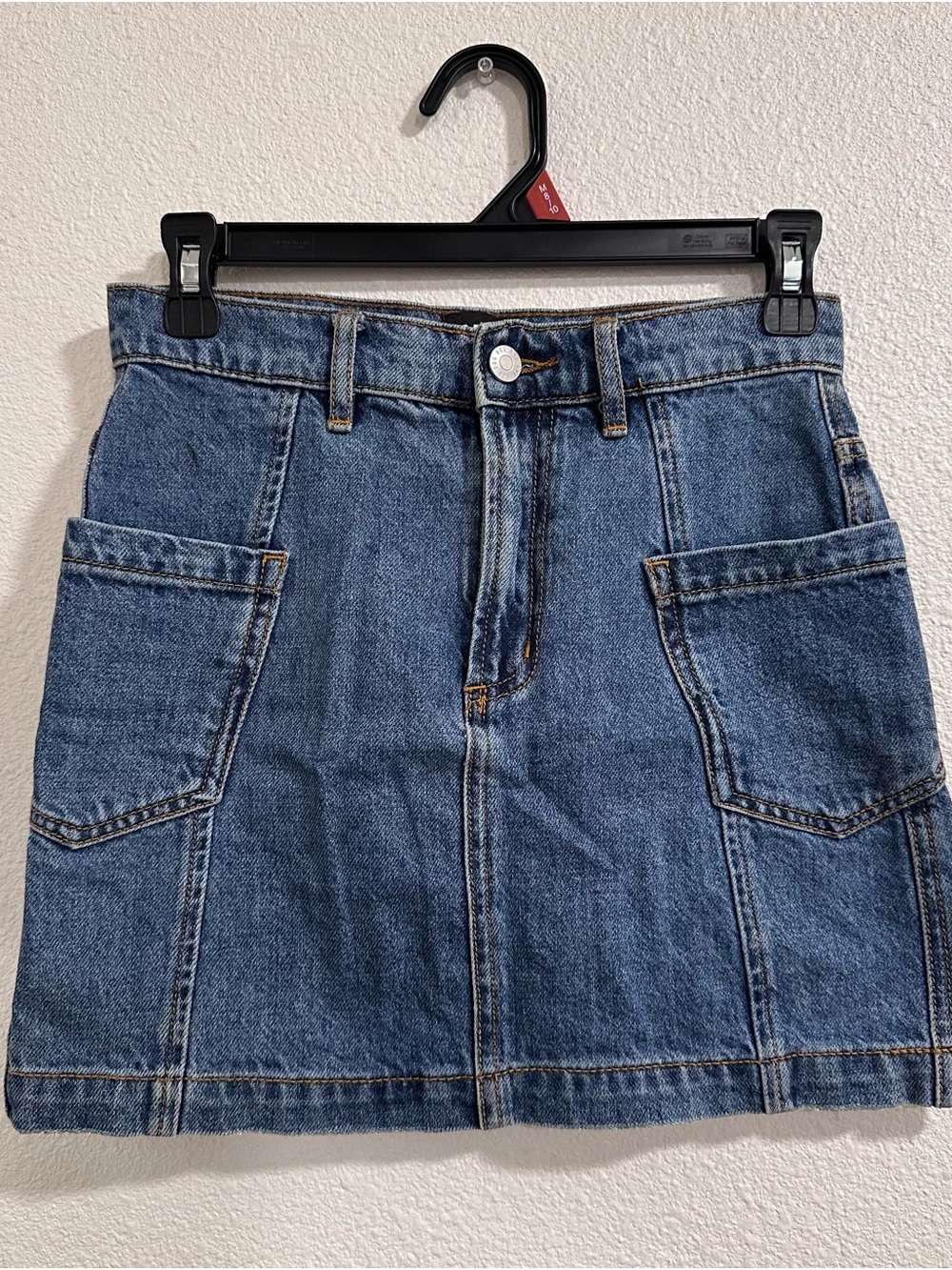 BDG Medium Blue Denim Mini Skirt with Front Patch Pockets